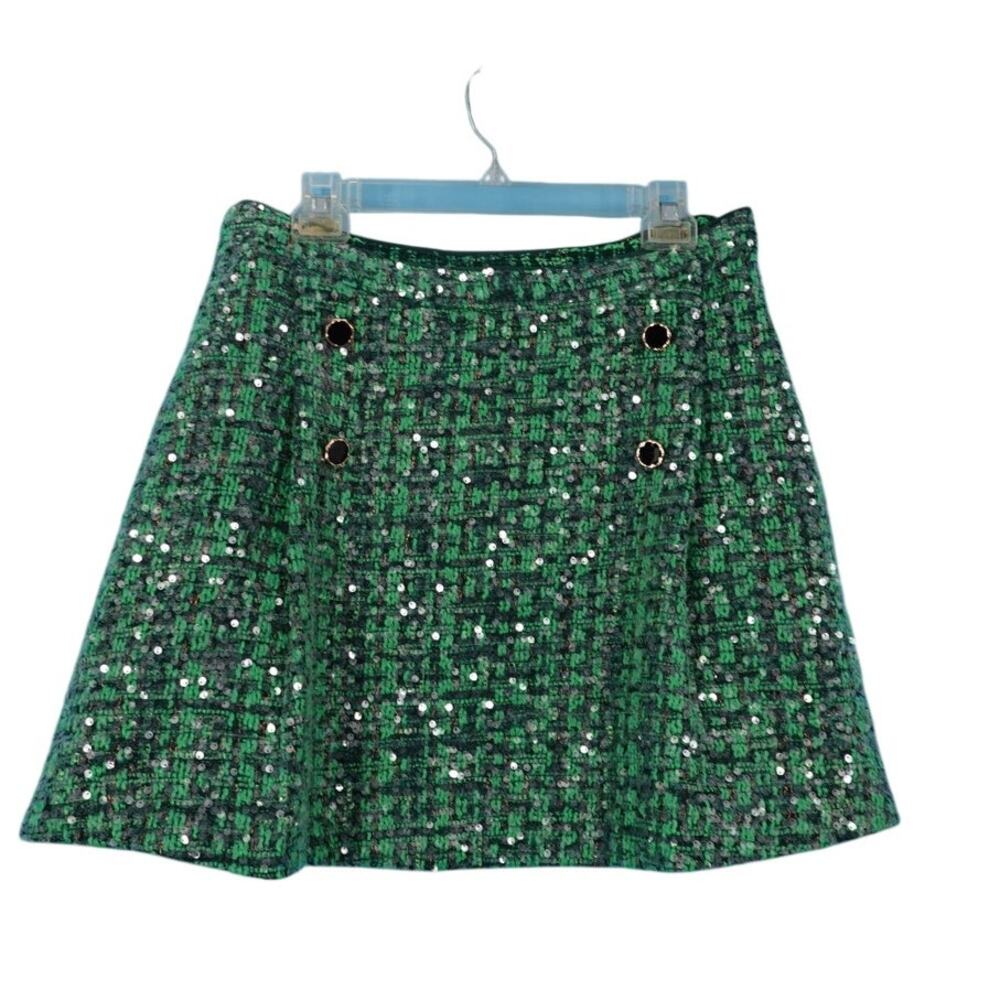 NWT Maeve Green Tweed Sequin Skirt